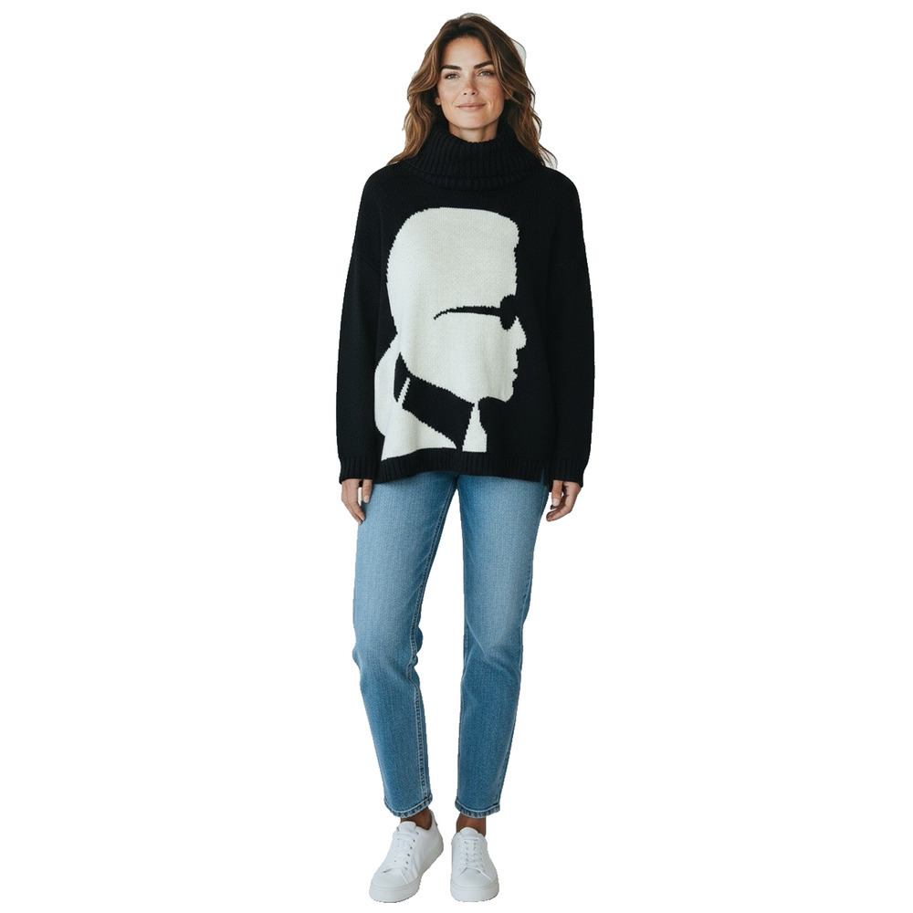 Karl Lagerfeld Sweater Iconic Silhouette Portrait Black White Cowl Rare Size M